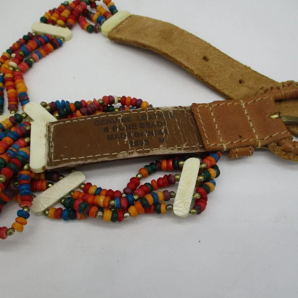 𝅺vintage Genuine Leather & Bone Beads Belt